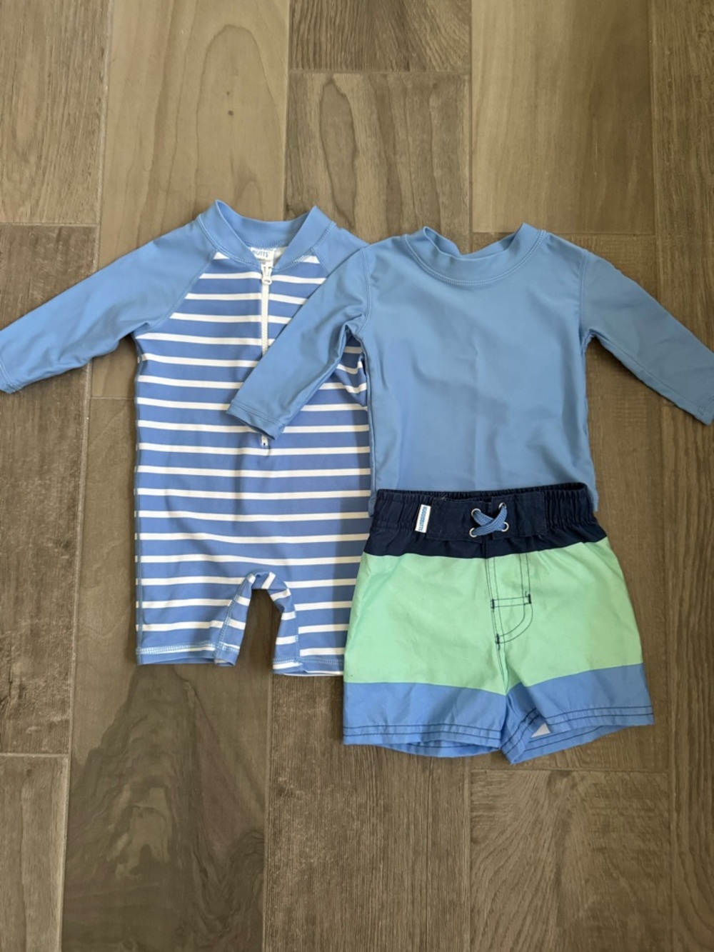 Rugged Butts Kids Light Blue Rash Guard One-Piece & Swim Bundle 3-6 months